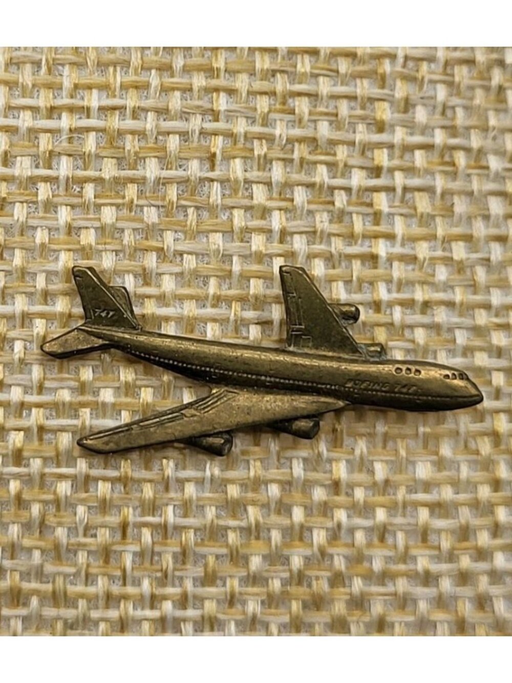 Vintage Boeing 747 Airplane Plane 3D Gold Tone Tie Tack Pin Pinback